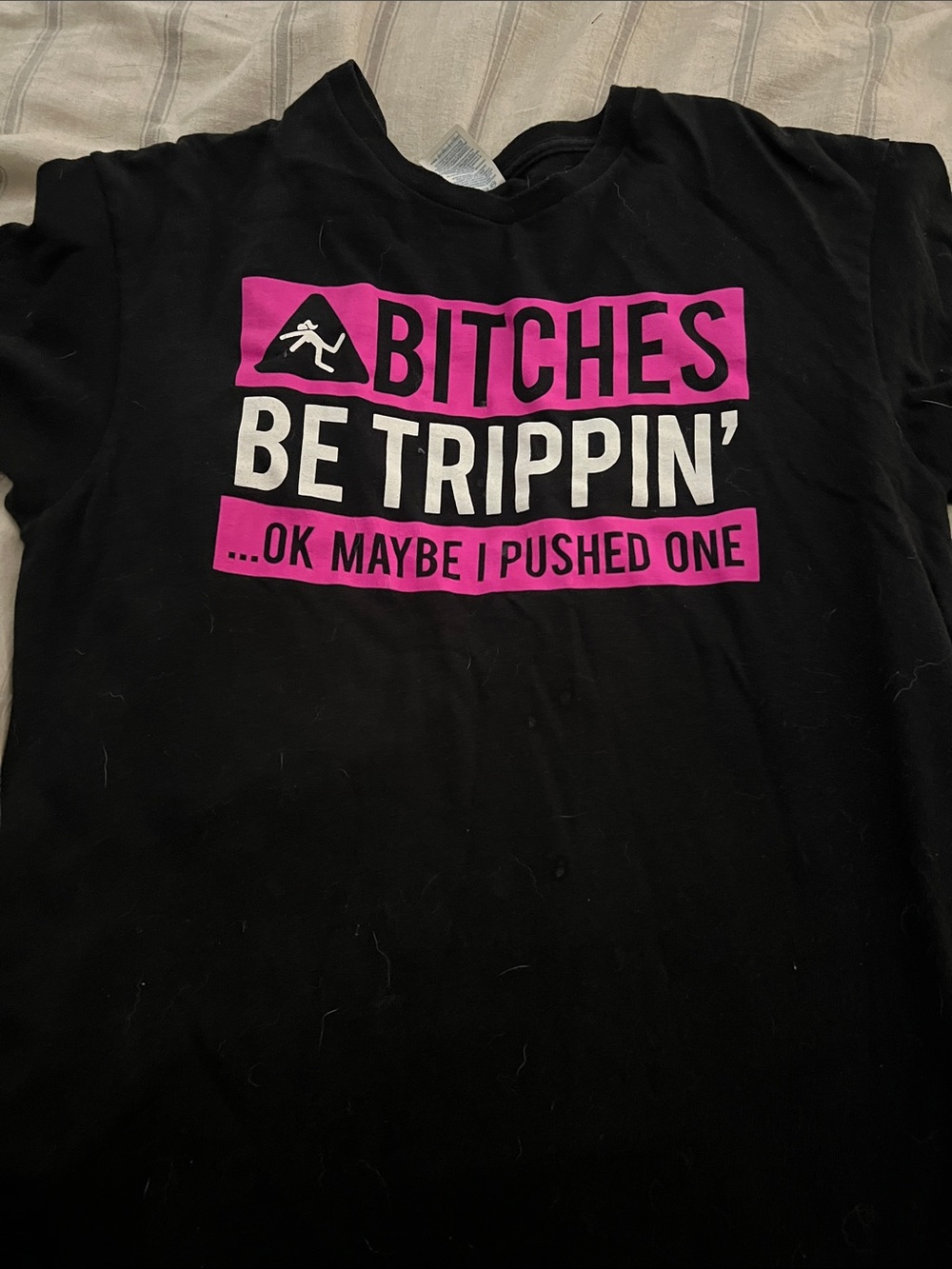 5/$10 item Graphic Black Women's Tee with Pink & White Slogan